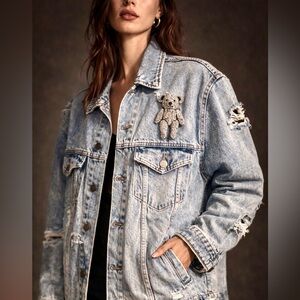 3-D metallic fabric, mini teddy bear pin brooch so cute 4.5” fun NWOT